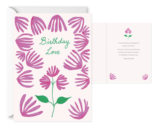 Birthday Love PInk. Single Birthday Card 