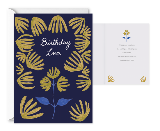 Birthday Love Navy. Single Birthday Card 