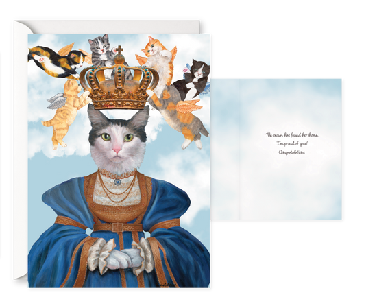 Crowned Cat Queen. Single Congratulations Card 