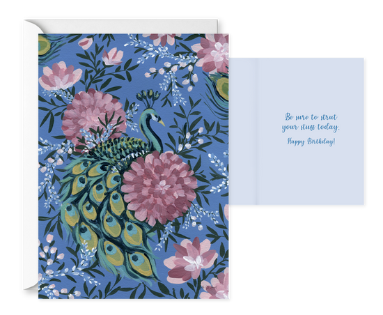 Maximalist Peacock. Single Birthday Card 