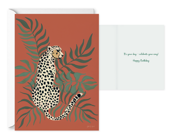 Sitting Cheetah. Single Birthday Card 