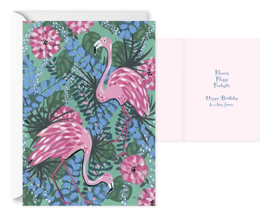 Maximalist Flamingos. Single Birthday Card 