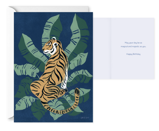 Sitting Tiger. Single Birthday Card 