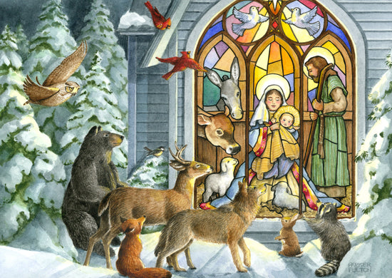 Nativity Scene, Animals at Church Window 05403