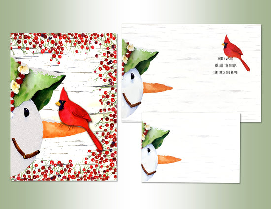 Snowman Cardinal - Hand Embellished 